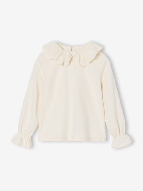 Girl's t-shirt with English embroidery collar ecru 
