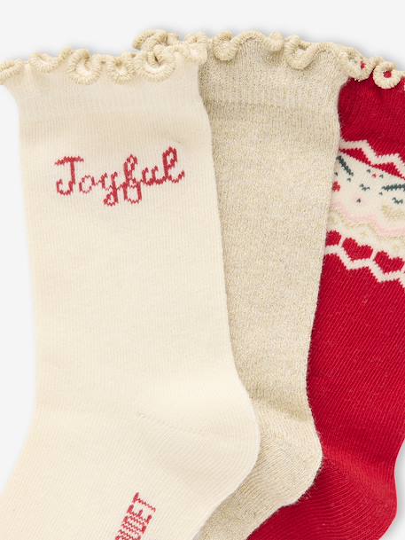 Set of 3 Pairs of Christmas Socks for Girls red 