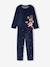 Christmas Velour Pyjamas for Boys, Printed Top & Striped Bottoms navy blue 