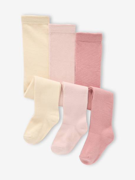 Pack of 3 Knitted Tights for Babies beige+ecru+old rose+White 