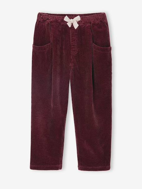 Loose-Fit Corduroy Trousers for Girls bordeaux red+chocolate+old rose 