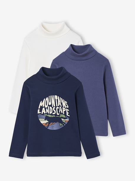 Pack of 3 Long Sleeve T-Shirts for Boys navy blue 