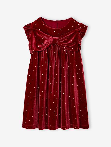 Christmas Dress with Smooth Velour Bow for Girls red 