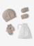 Beanie, Mittens & Booties + Pouch Set for Newborns marl beige+white 
