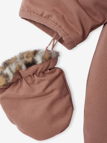 Pramsuit Lined in Faux Leopard Fur for Newborns dusky pink 