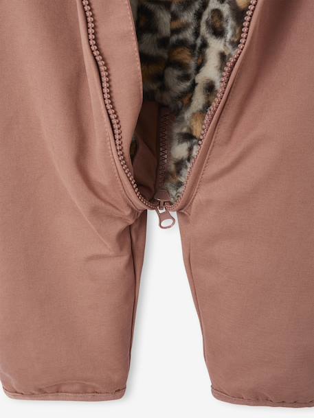 Pramsuit Lined in Faux Leopard Fur for Newborns dusky pink 