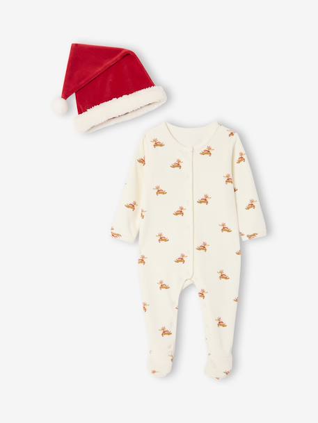 Footed Jumpsuit & Beanie Combo, Christmas Capsule Collection ecru 