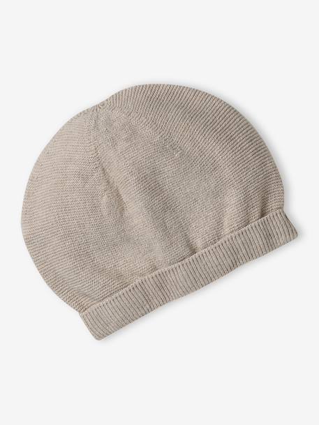 Beanie, Mittens & Booties + Pouch Set for Newborns marl beige+white 