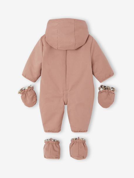 Pramsuit Lined in Faux Leopard Fur for Newborns dusky pink 