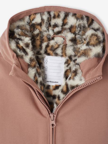 Pramsuit Lined in Faux Leopard Fur for Newborns dusky pink 