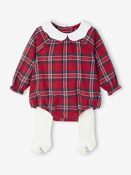 Christmas Ensemble for Babies: Romper & Tights, Vertbaudet x ENVIE Collab. red 