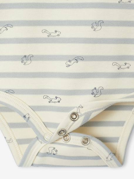 Pack of 2 Bodysuits in Interlock, 1 Striped + 1 Plain, for Newborns beige 