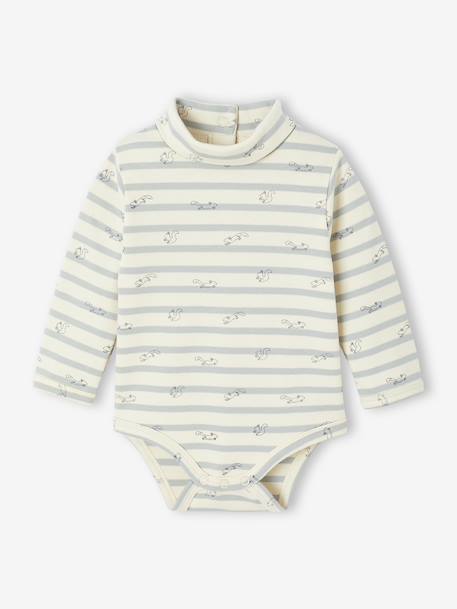 Pack of 2 Bodysuits in Interlock, 1 Striped + 1 Plain, for Newborns beige 