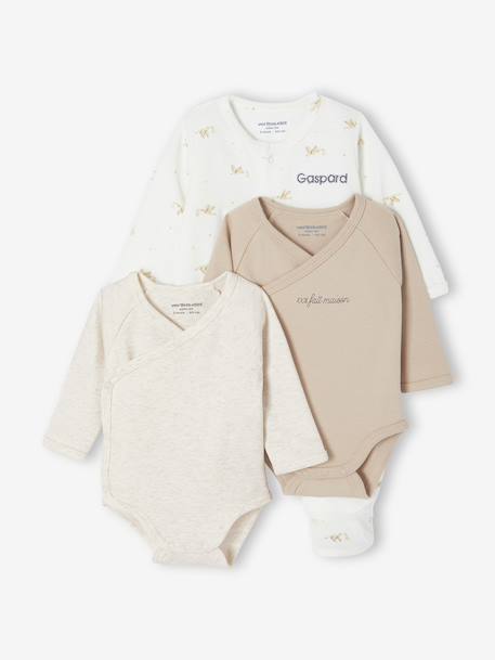Set of 3 Items for Newborns: 1 Sleepsuit + 2 Bodysuits ecru 