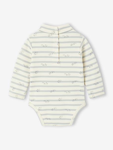 Pack of 2 Bodysuits in Interlock, 1 Striped + 1 Plain, for Newborns beige 