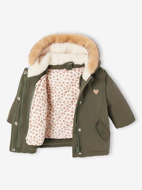 Parka + lightweight jacket 3-in-1 for babies old rose+olive 