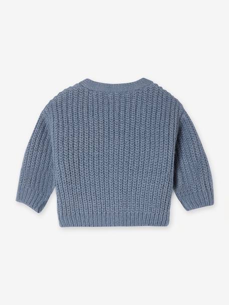 V-neck cardigan for babies in chunky knit chocolate+grey blue 