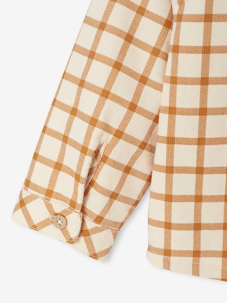 Gingham velvet baby shirt caramel 
