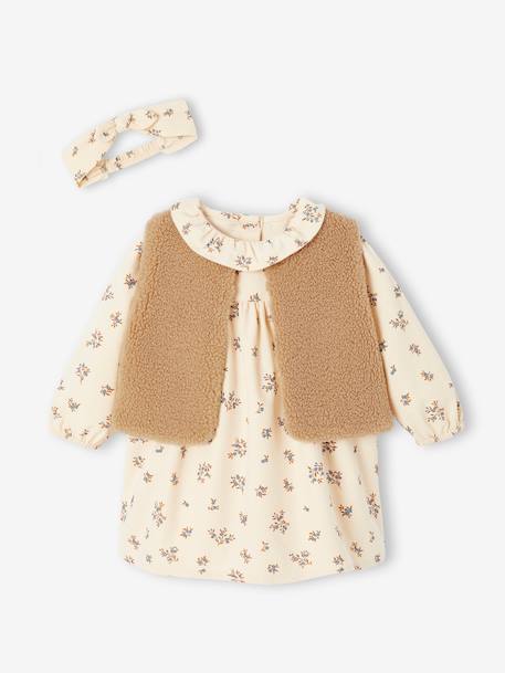 Baby dress + cardigan + band for head accessories for hair set old rose+vanilla 