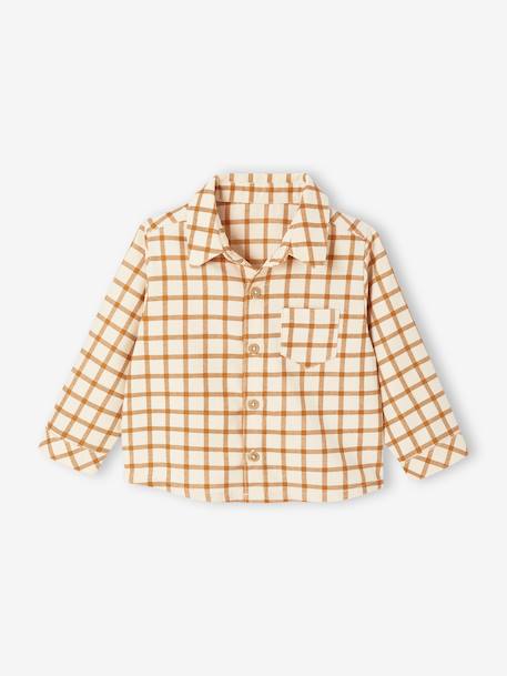 Gingham velvet baby shirt caramel 