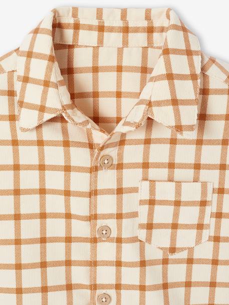 Gingham velvet baby shirt caramel 
