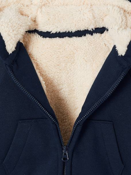 Zipped hooded cardigan for babies in fully lined fleece navy blue 