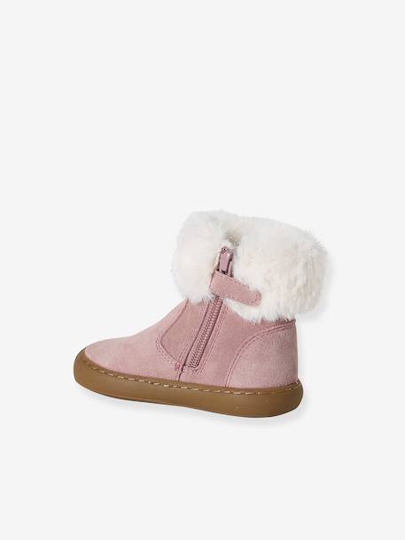 Fur-Lined, Zipped Leather Boots for Baby Girls old rose 