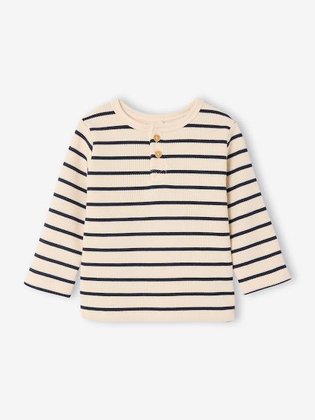 Pack of 2 long-sleeved honeycomb t-shirts for babies striped navy blue 