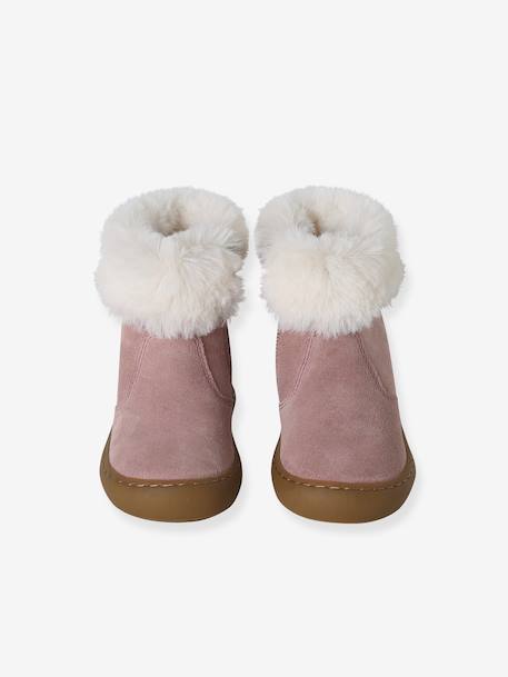 Fur-Lined, Zipped Leather Boots for Baby Girls old rose 