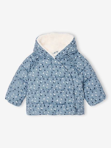Asymmetric Jacket, Lined, for Babies grey blue+iridescent copper+Light Pink/Print 