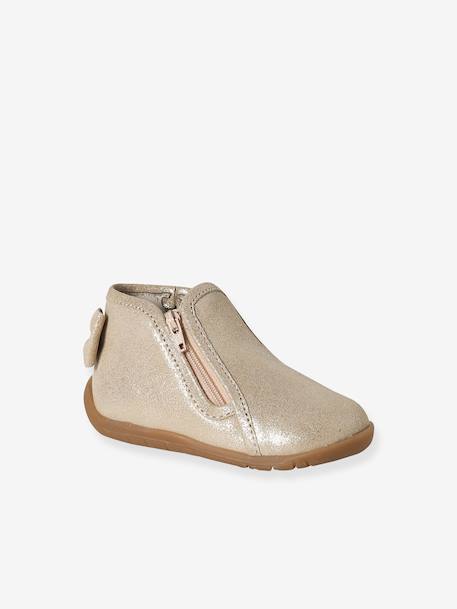 Zipped Soft Leather Ankle Boots for Babies gold+old rose 