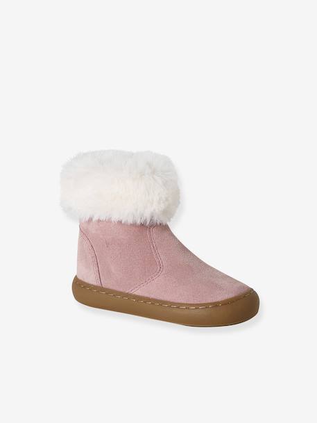Fur-Lined, Zipped Leather Boots for Baby Girls old rose 