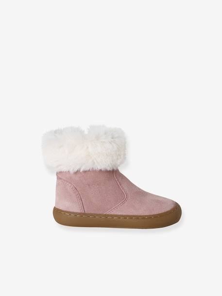 Fur-Lined, Zipped Leather Boots for Baby Girls old rose 