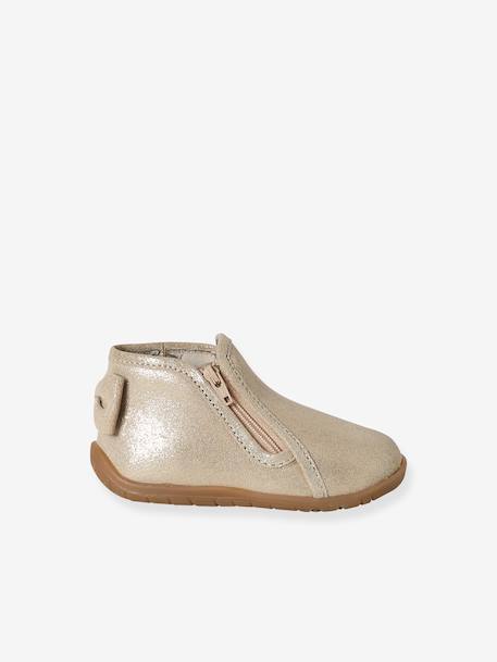 Zipped Soft Leather Ankle Boots for Babies gold+old rose 