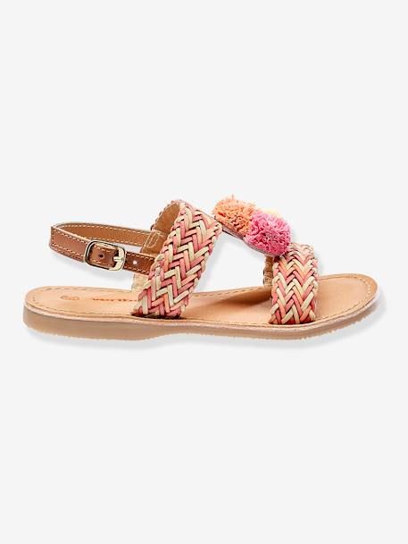 Leather Sandals with Pompons for Girls Pink 