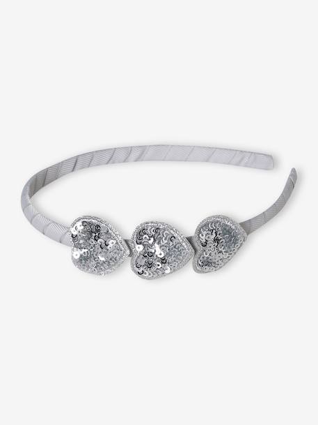 Alice Band with Hearts & Sequins for Girls silver 