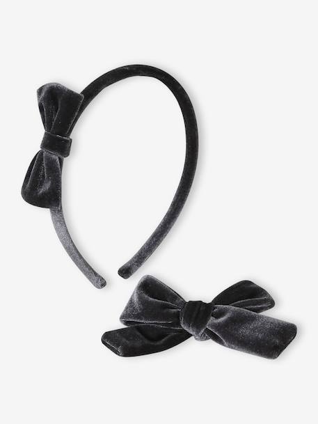 Alice Band & Hair Clip Set in Velour anthracite 