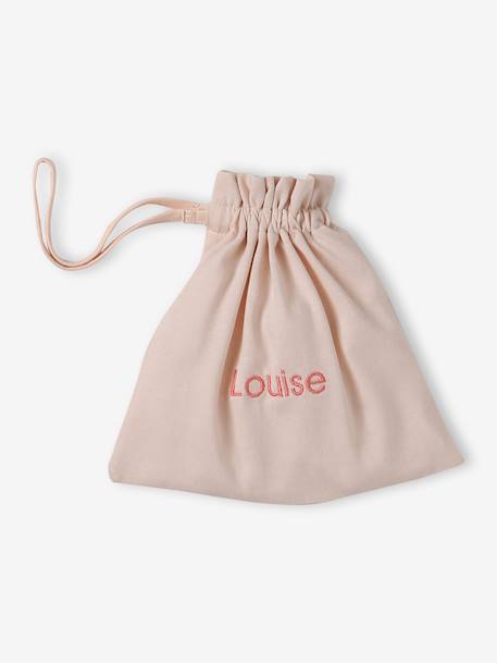Set of beanie, mittens and slippers in organic cotton and its customisable pouch ecru+marl beige+rose 