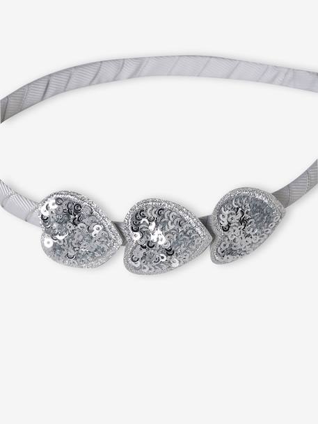 Alice Band with Hearts & Sequins for Girls silver 