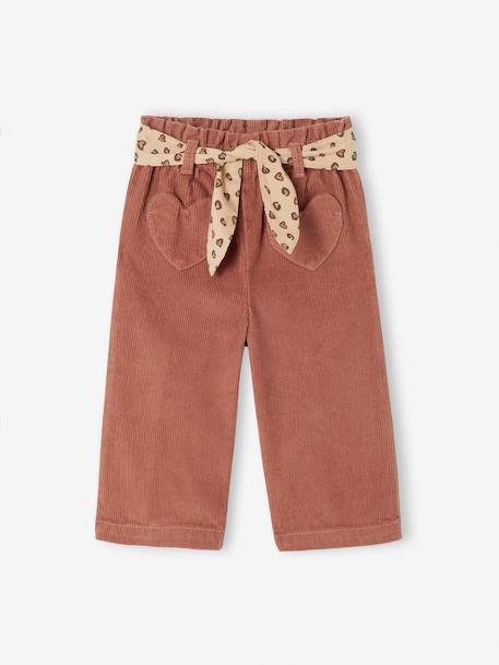 Corduroy Trousers with 'Leopard' Tie Belt for Babies terracotta 