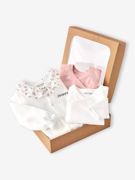 3-Piece Set for Newborns: Plain Knit Cardigan + Sleepsuit + Bodysuit rose 