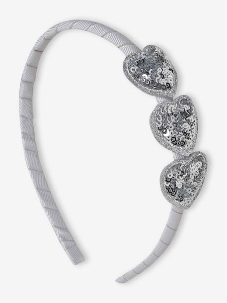 Alice Band with Hearts & Sequins for Girls silver 