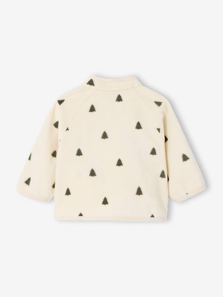 Zipped baby cardigan in printed fleece knit beige 