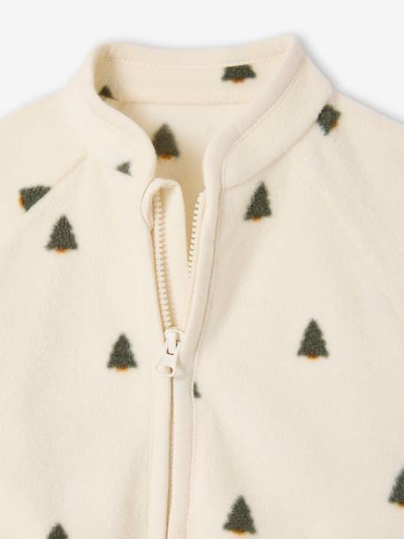 Zipped baby cardigan in printed fleece knit beige 