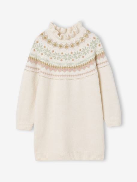 Knitted Jacquard Dress for Girls ecru+navy blue 