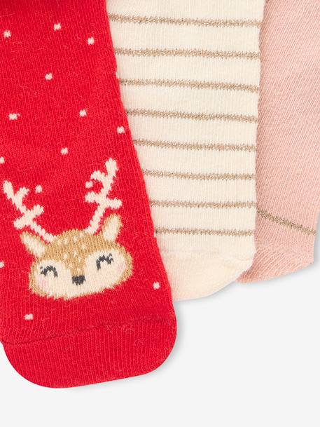 Pack of 3 Pairs of Christmas Socks for Babies rosy 