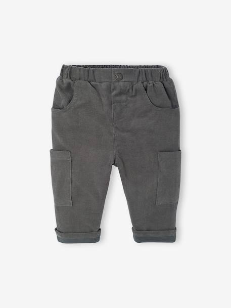 Lined Corduroy Combat Trousers for Babies anthracite+khaki 