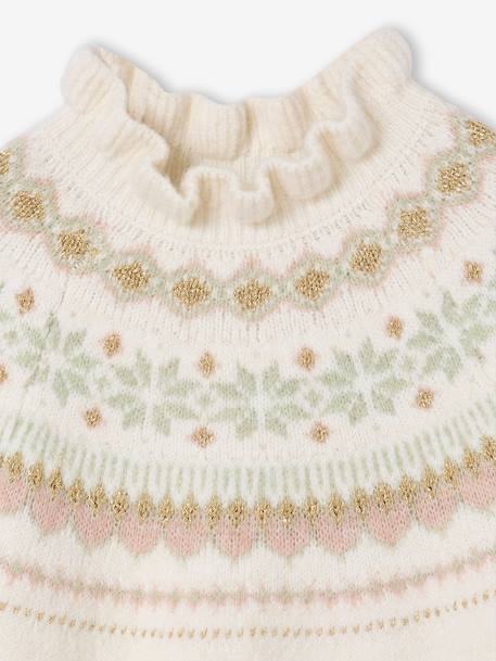 Knitted Jacquard Dress for Girls ecru+navy blue 