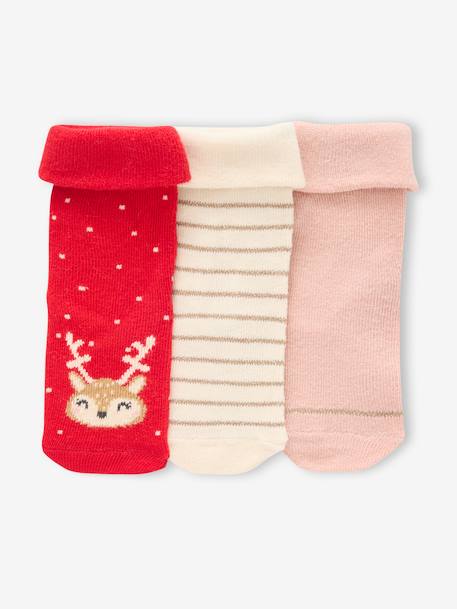 Pack of 3 Pairs of Christmas Socks for Babies rosy 