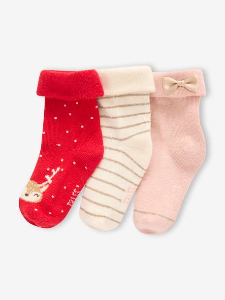 Pack of 3 Pairs of Christmas Socks for Babies rosy 